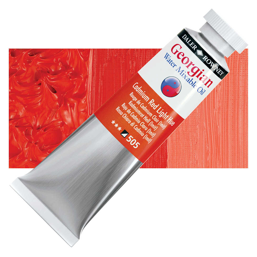 Open in modal - Georgian Water Mixable Oil - Cadmium Red Light Hue, 37 ml tube and swatch
