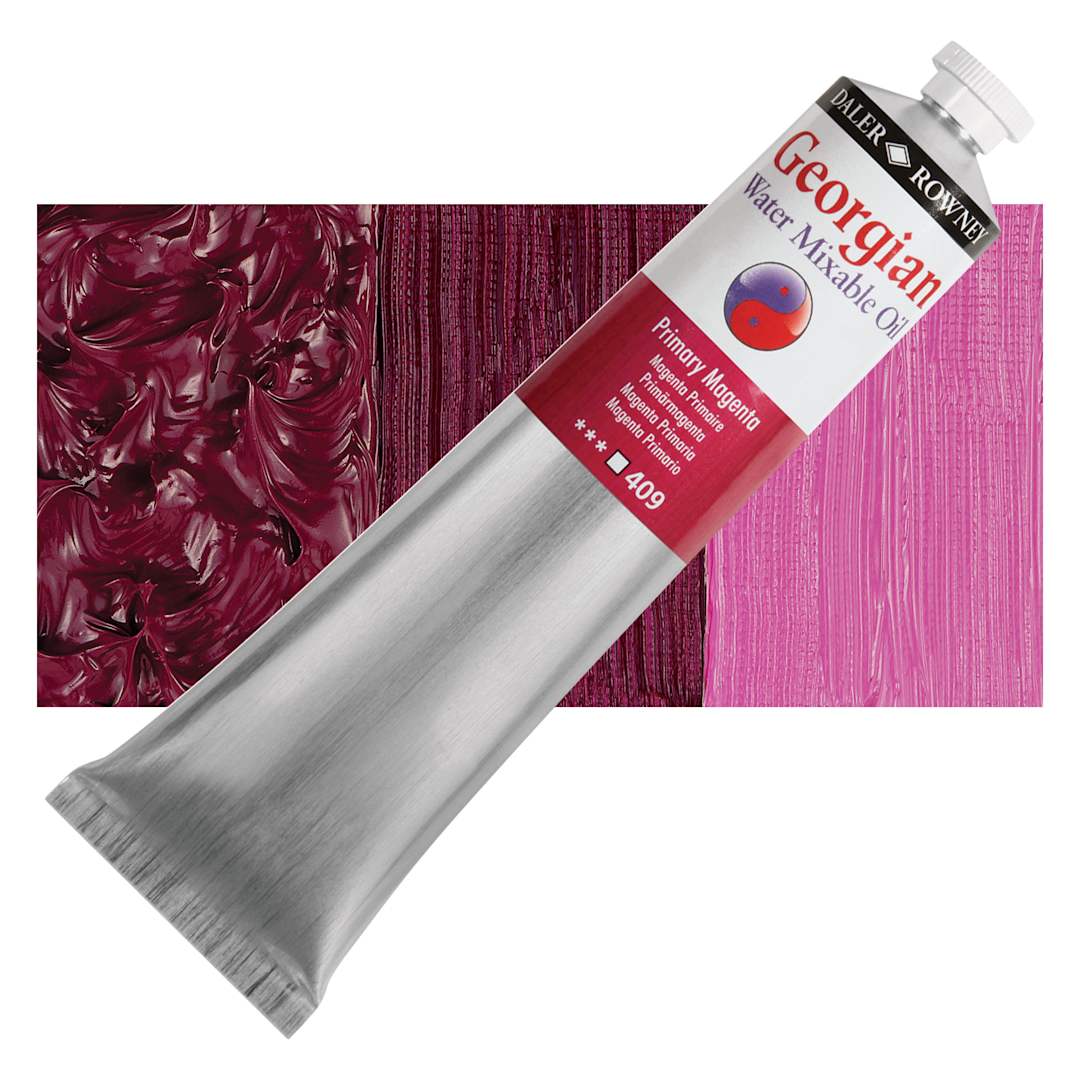 Open in modal - Georgian Water Mixable Oil - Primary Magenta, 200 ml tube and swatch