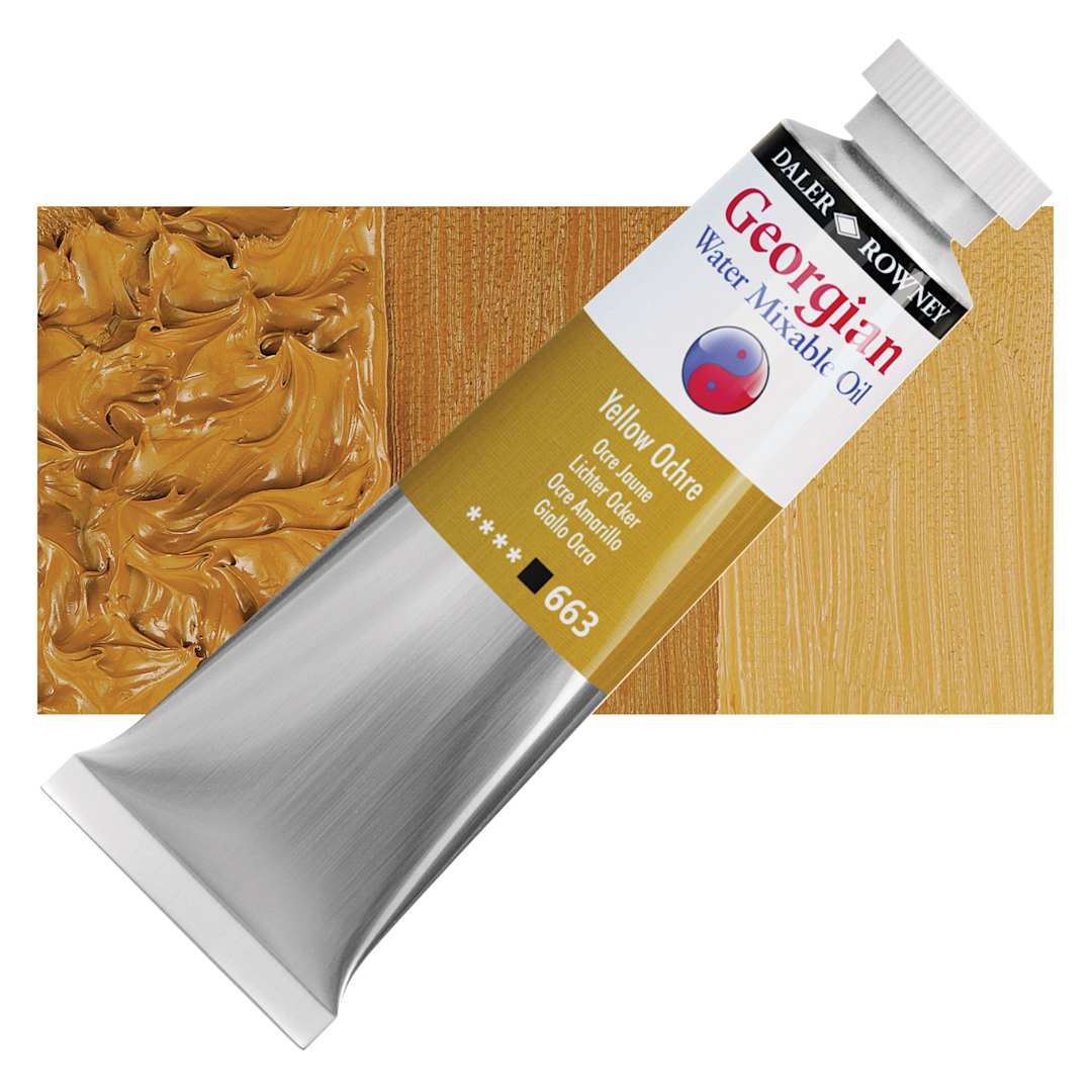 Open in modal - Georgian Water Mixable Oil - Yellow Ochre, 37 ml tube and swatch