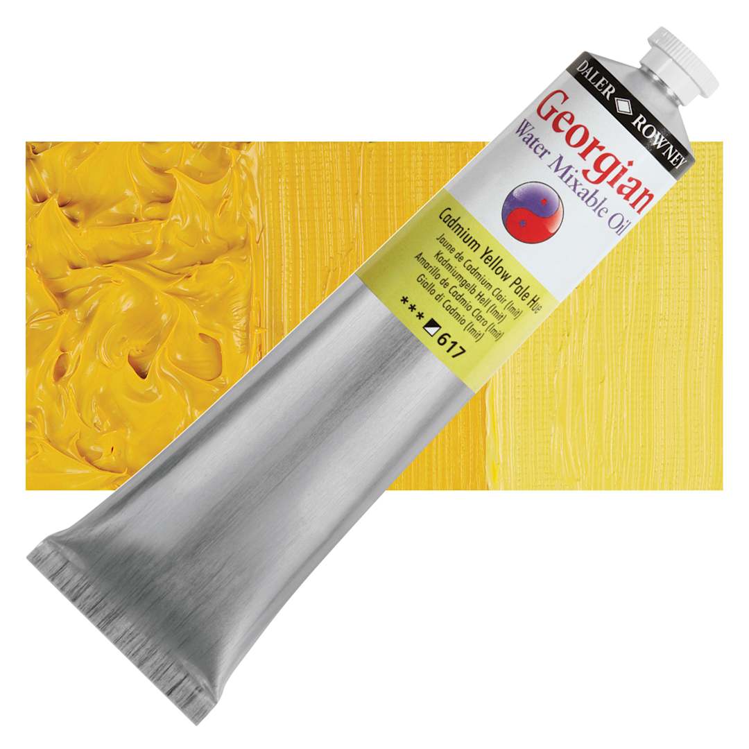 Open in modal - Georgian Water Mixable Oil - Cadmium Yellow Pale Hue, 200 ml tube and swatch