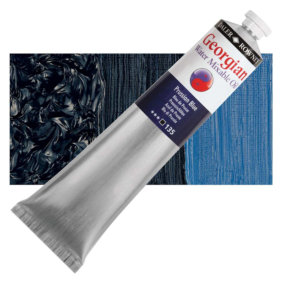 Open in modal - Georgian Water Mixable Oil - Prussian Blue, 200 ml tube and swatch