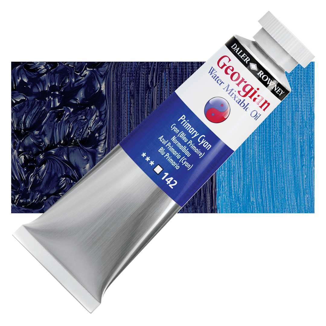 Open in modal - Georgian Water Mixable Oil - Primary Cyan, 37 ml tube and swatch