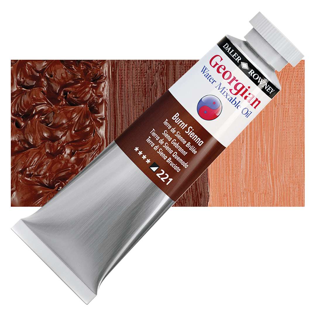 Open in modal - Georgian Water Mixable Oil - Burnt Sienna, 37 ml tube and swatch
