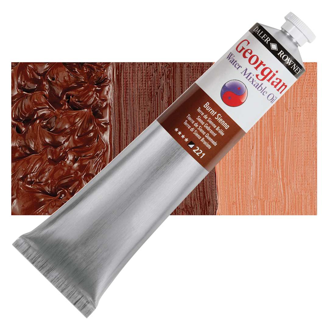 Open in modal - Georgian Water Mixable Oil - Burnt Sienna, 200 ml tube and swatch