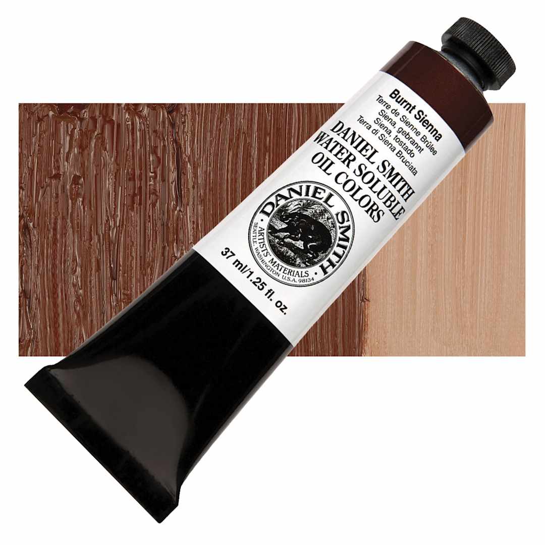 Open in modal - Daniel Smith Water-Soluble Oil - Burnt Sienna, 37 ml Tube and swatch