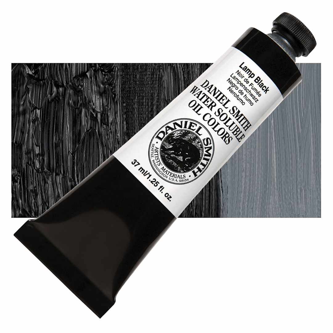 Open in modal - Daniel Smith Water-Soluble Oil - Lamp Black, 37 ml Tube and swatch