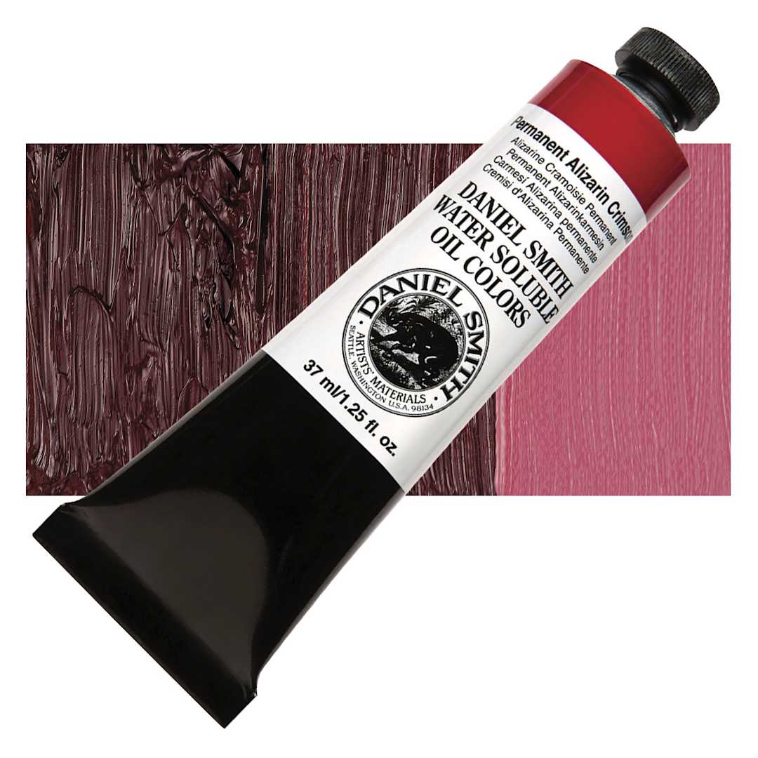 Open in modal - Daniel Smith Water-Soluble Oil - Permanent Alizarin Crimson, 37 ml Tube and swatch