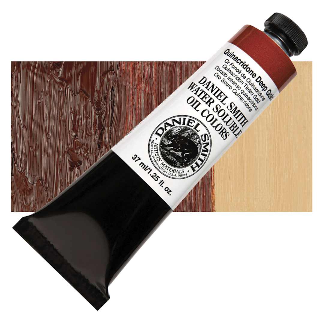 Open in modal - Daniel Smith Water-Soluble Oil - Quinacridone Deep Gold, 37 ml Tube and swatch