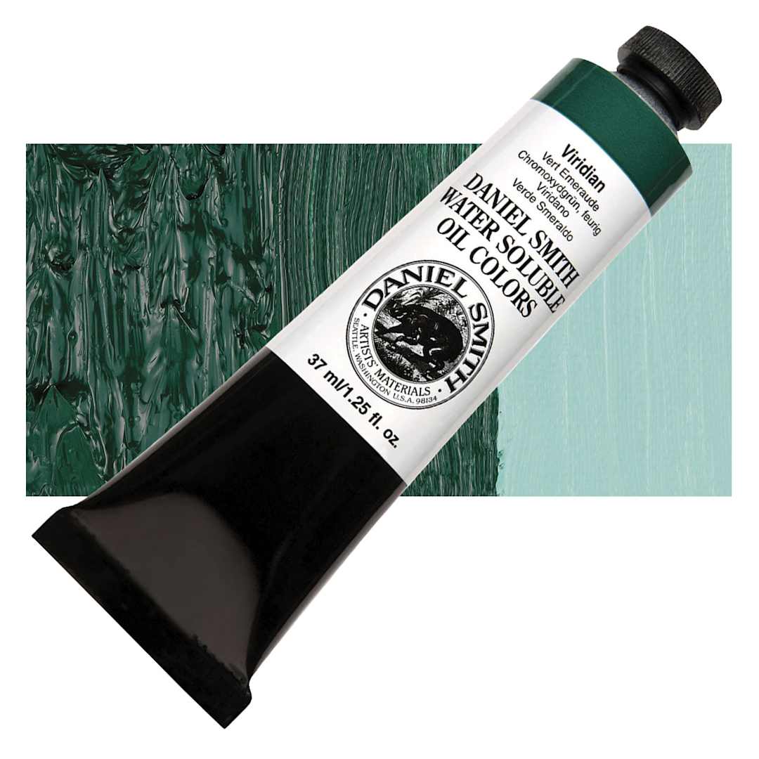 Open in modal - Daniel Smith Water-Soluble Oil - Viridian, 37 ml Tube and swatch