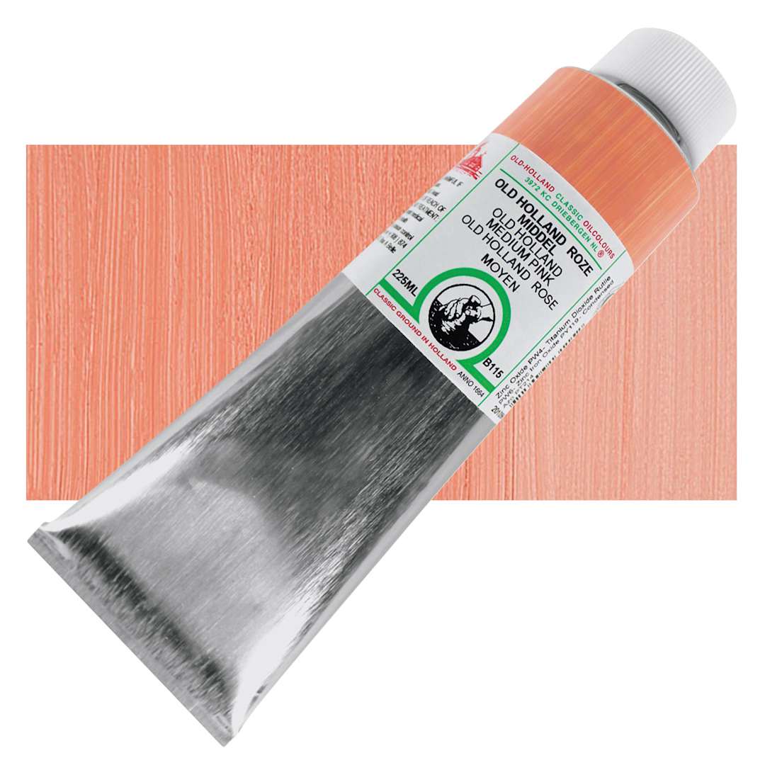 Open in modal - Old Holland Classic Oil Color - Medium Pink, 225 ml tube and swatch