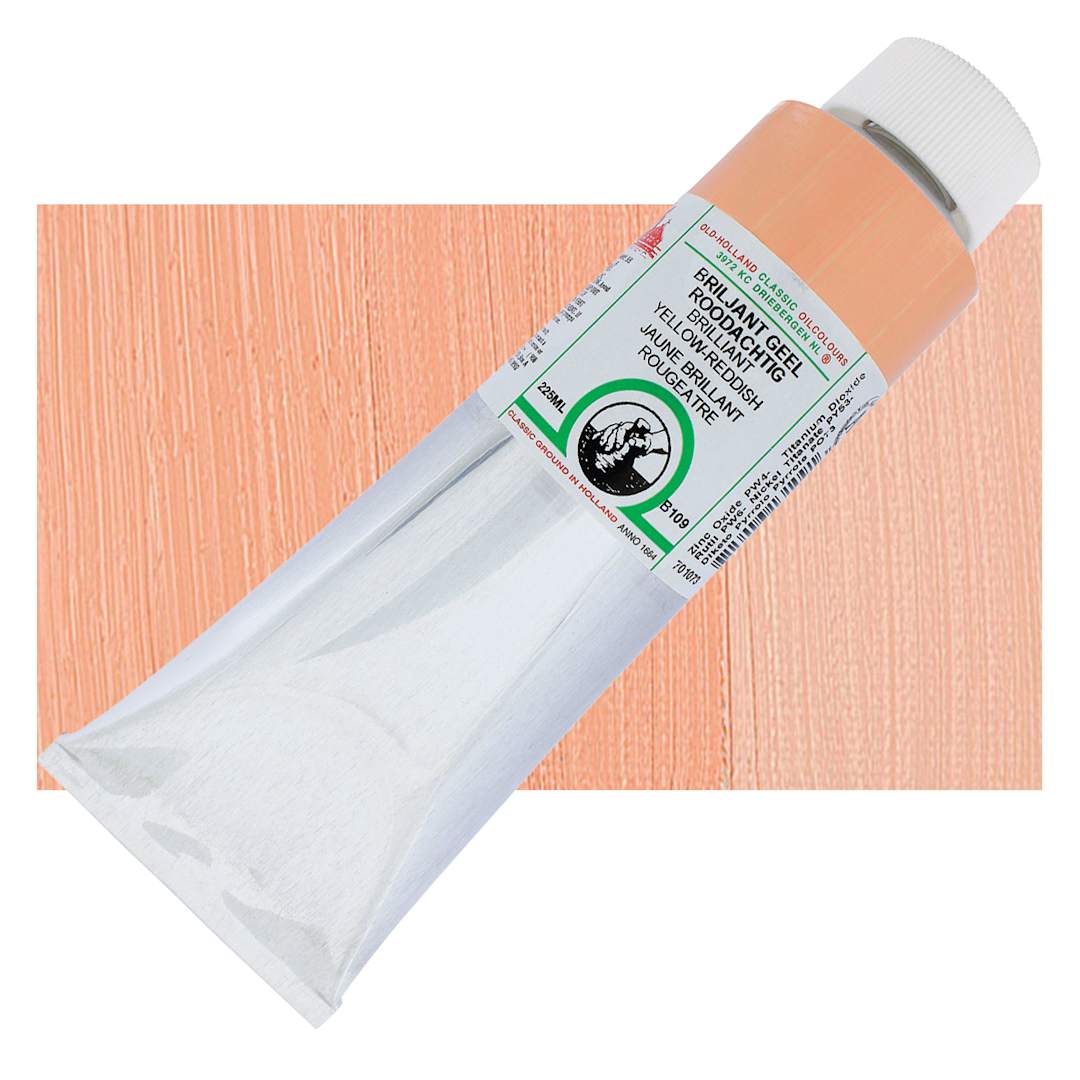 Open in modal - Old Holland Classic Oil Color - Brilliant Yellow Reddish, 225 ml tube and swatch