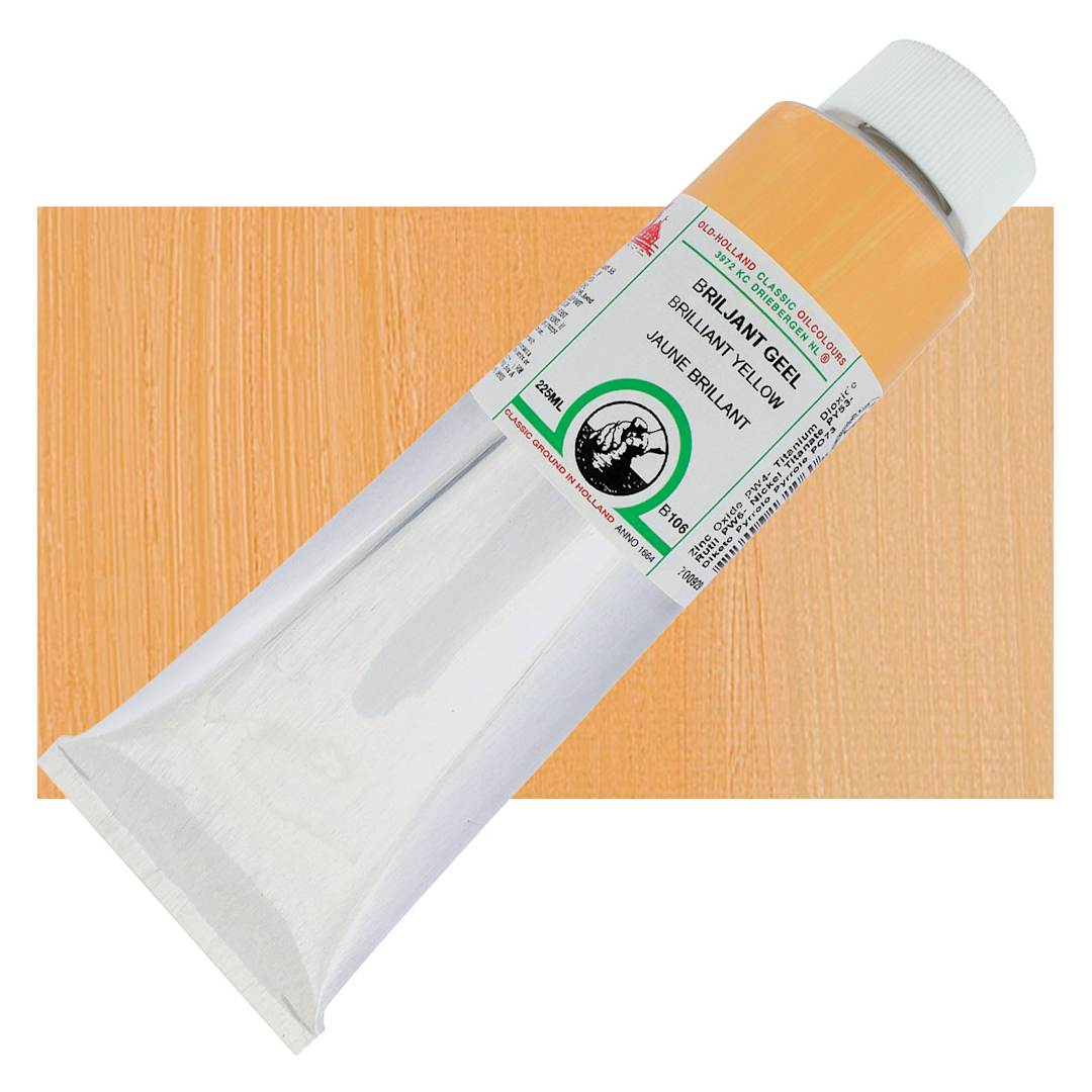 Open in modal - Old Holland Classic Oil Color - Brilliant Yellow, 225 ml tube and swatch