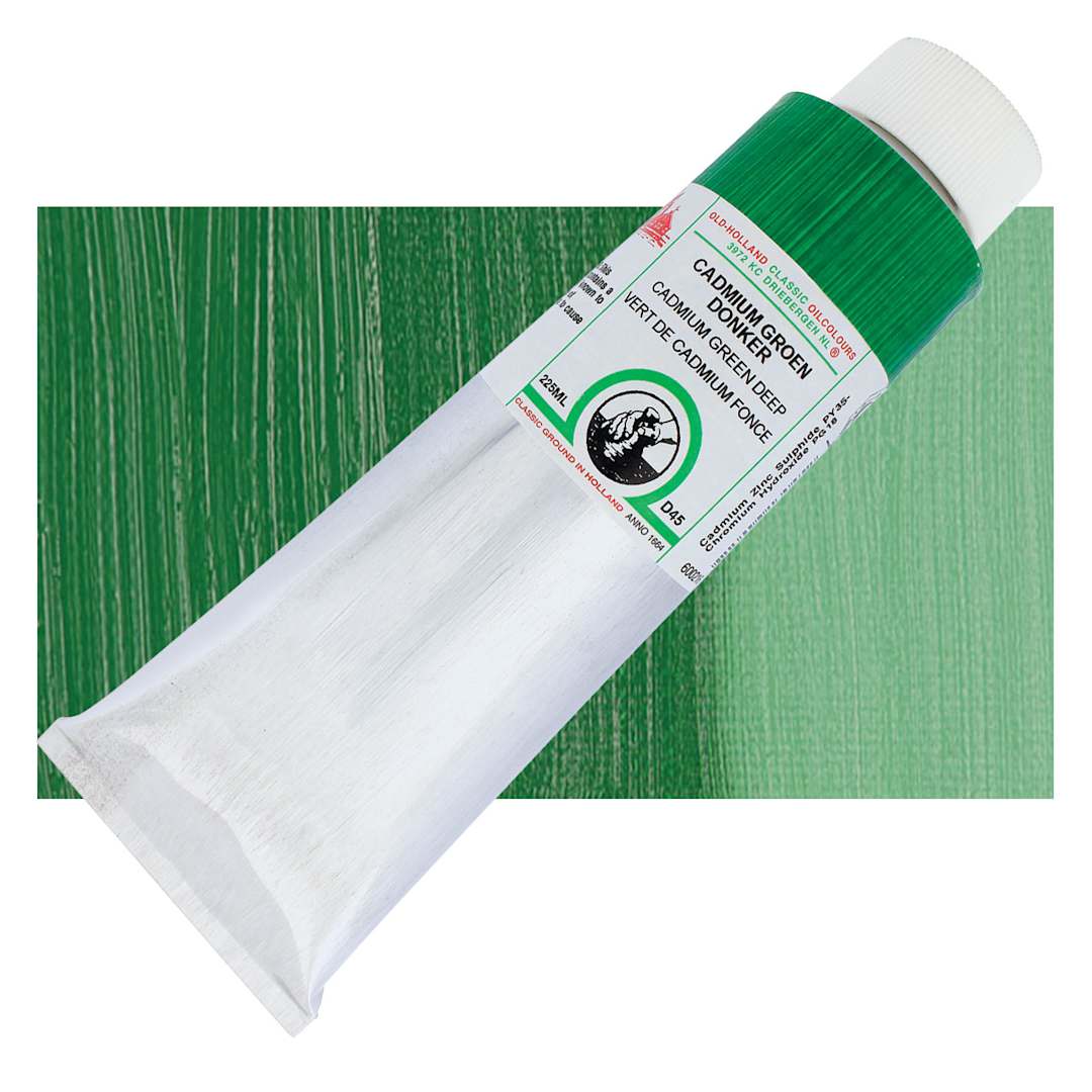 Open in modal - Old Holland Classic Oil Color - Cadmium Green Deep, 225 ml tube and swatch
