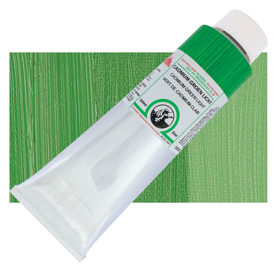 Open in modal - Old Holland Classic Oil Color - Cadmium Green Light, 225 ml tube and swatch