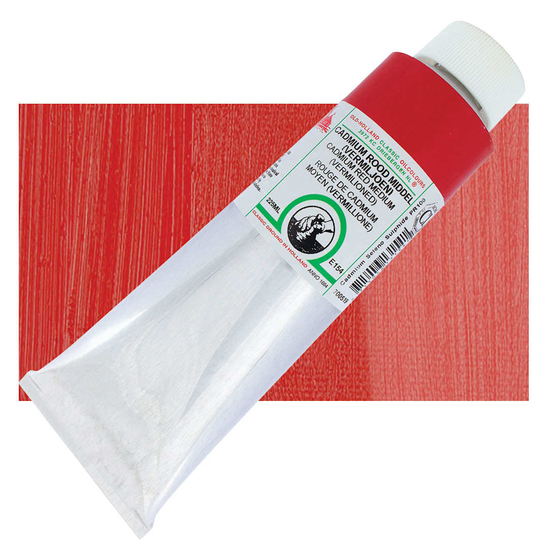 Open in modal - Old Holland Classic Oil Color - Cadmium Red Medium (Vermilioned), 225 ml tube and swatch
