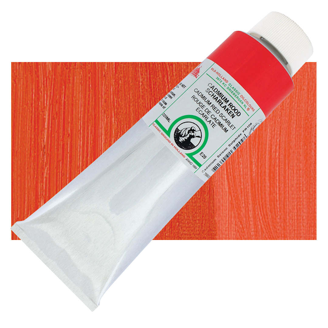 Open in modal - Old Holland Classic Oil Color - Cadmium Red Scarlet, 225 ml tube and swatch