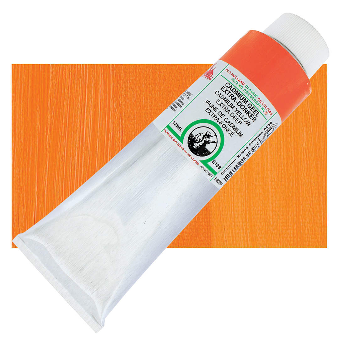 Open in modal - Old Holland Classic Oil Color - Cadmium Yellow Extra Deep, 225 ml tube and swatch