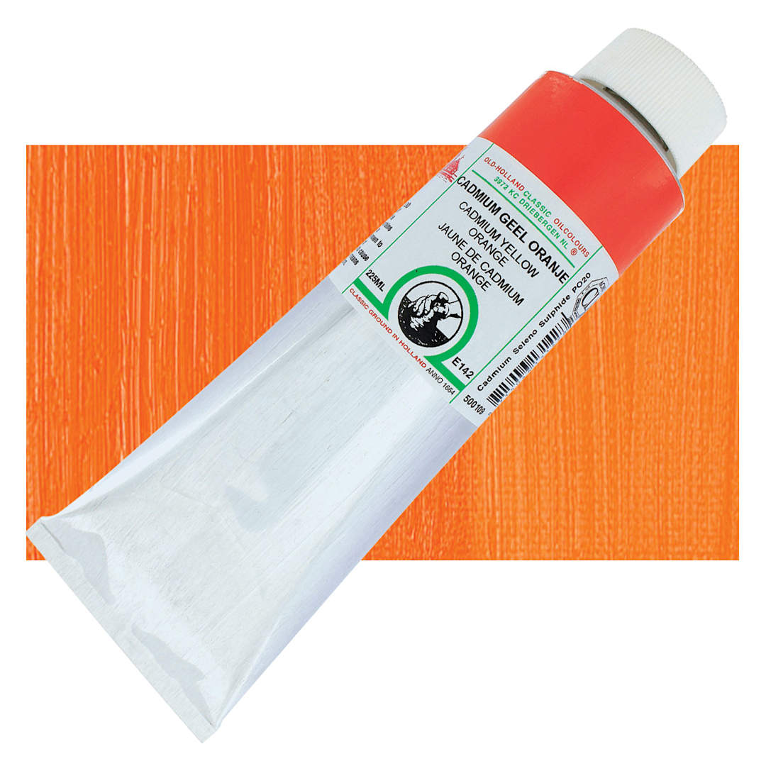 Open in modal - Old Holland Classic Oil Color - Cadmium Yellow Orange, 225 ml tube and swatch
