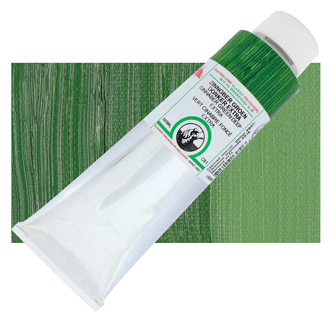 Open in modal - Old Holland Classic Oil Color - Cinnabar Green Deep Extra, 225 ml tube and swatch