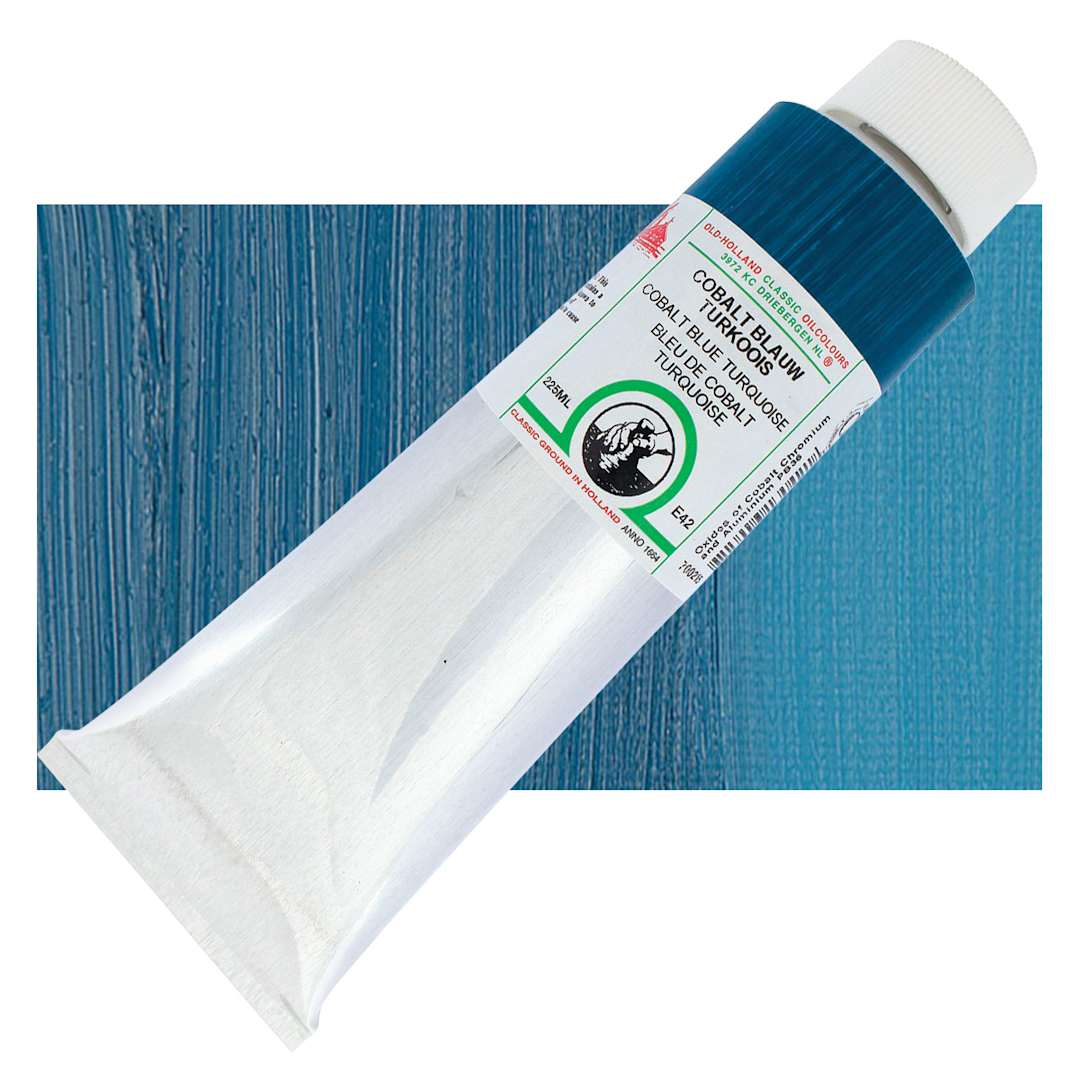 Open in modal - Old Holland Classic Oil Color - Cobalt Blue Turquoise, 225 ml tube and swatch