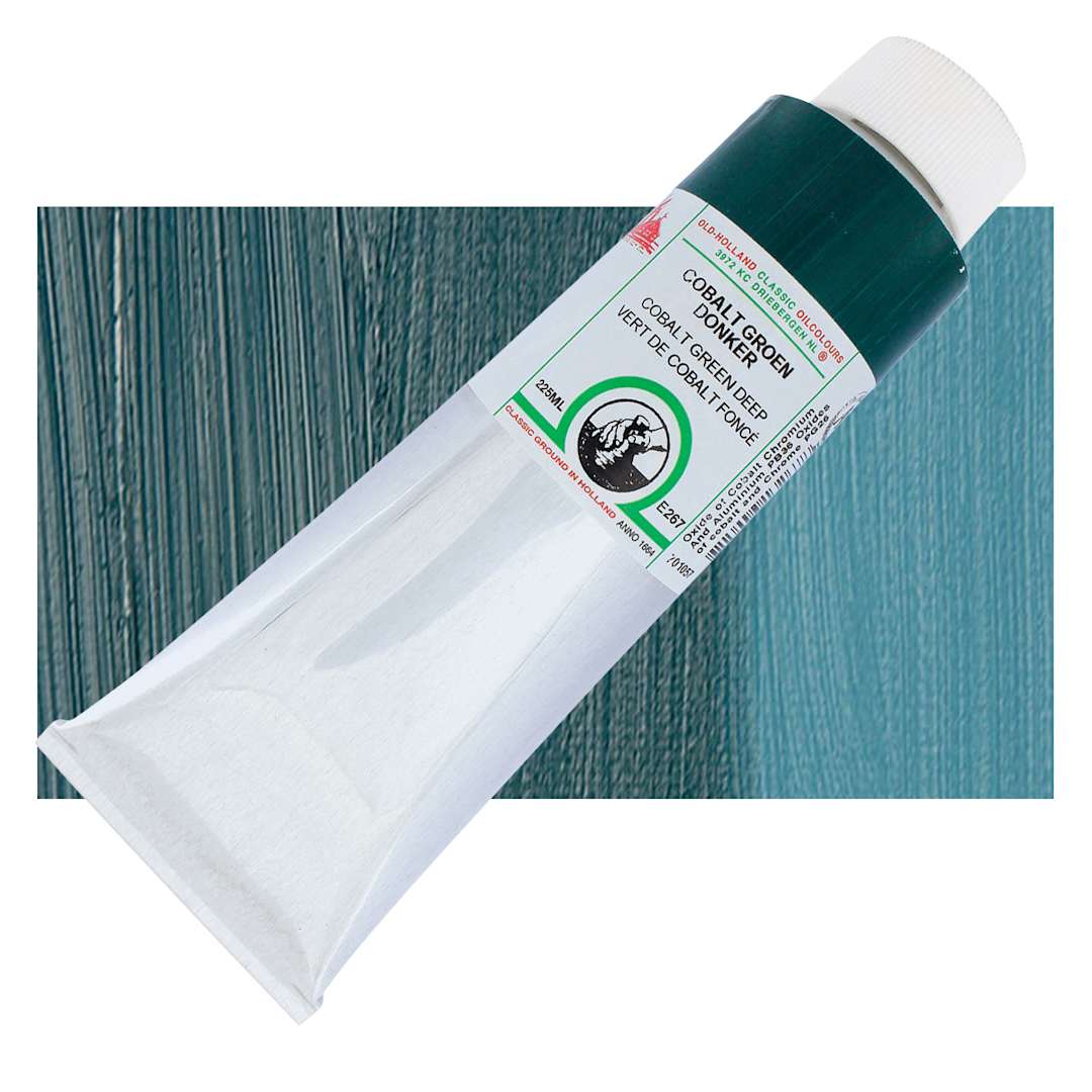 Open in modal - Old Holland Classic Oil Color - Cobalt Green Deep, 225 ml tube and swatch