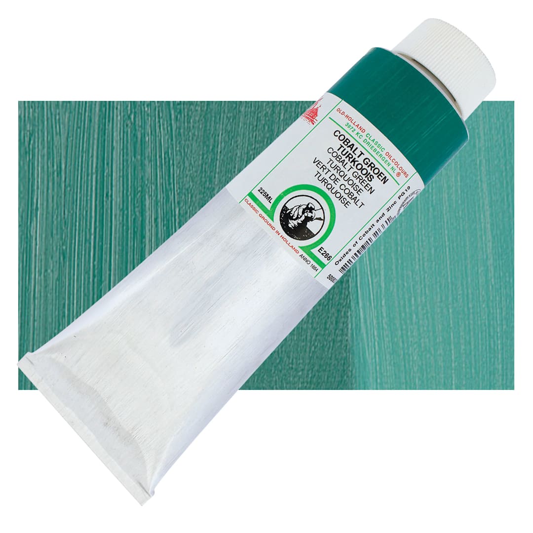 Open in modal - Old Holland Classic Oil Color - Cobalt Green Turquoise, 225 ml tube and swatch