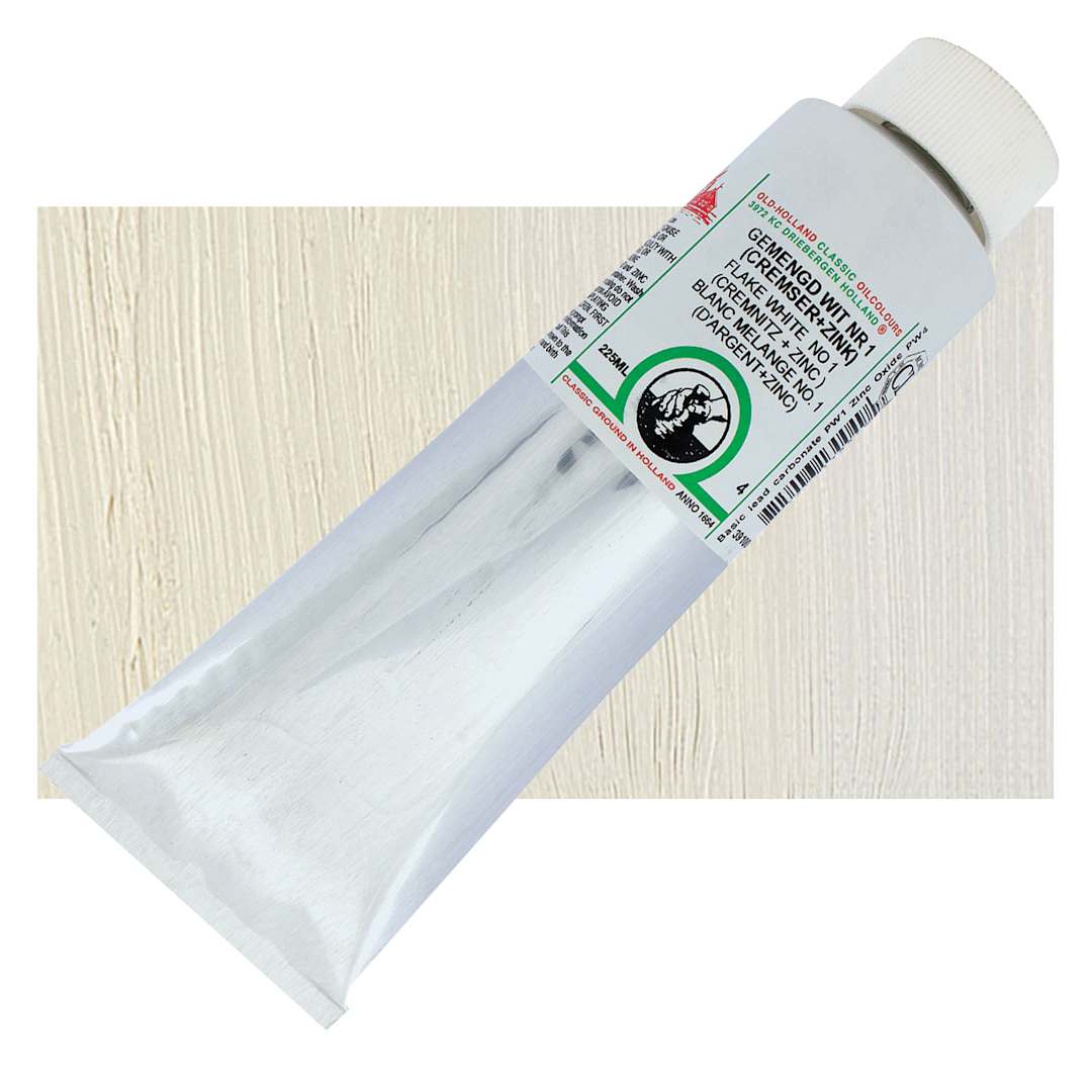 Open in modal - Old Holland Classic Oil Color - Flake White 1, 225 ml tube and swatch