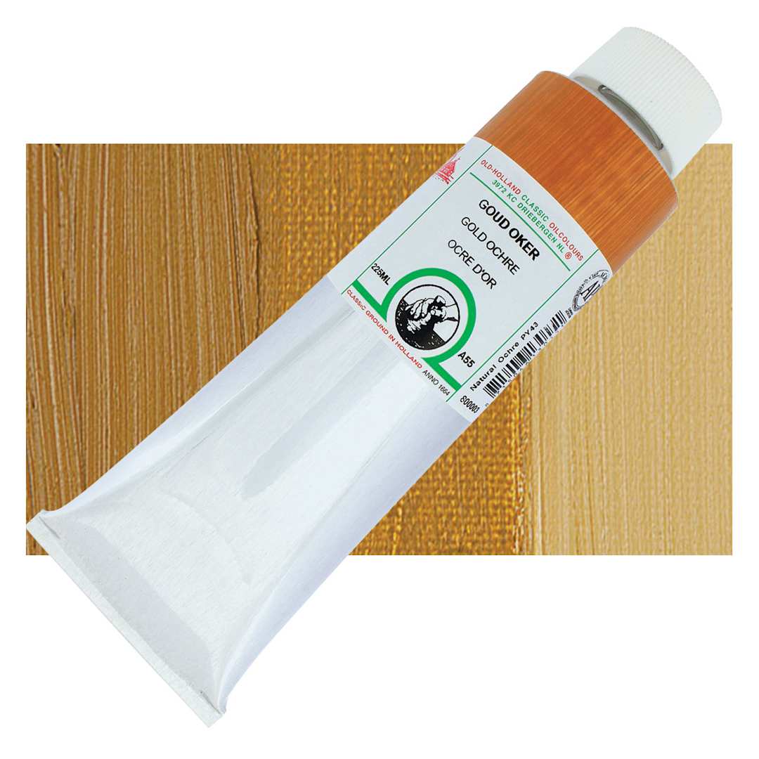 Open in modal - Old Holland Classic Oil Color - Gold Ochre, 225 ml tube and swatch