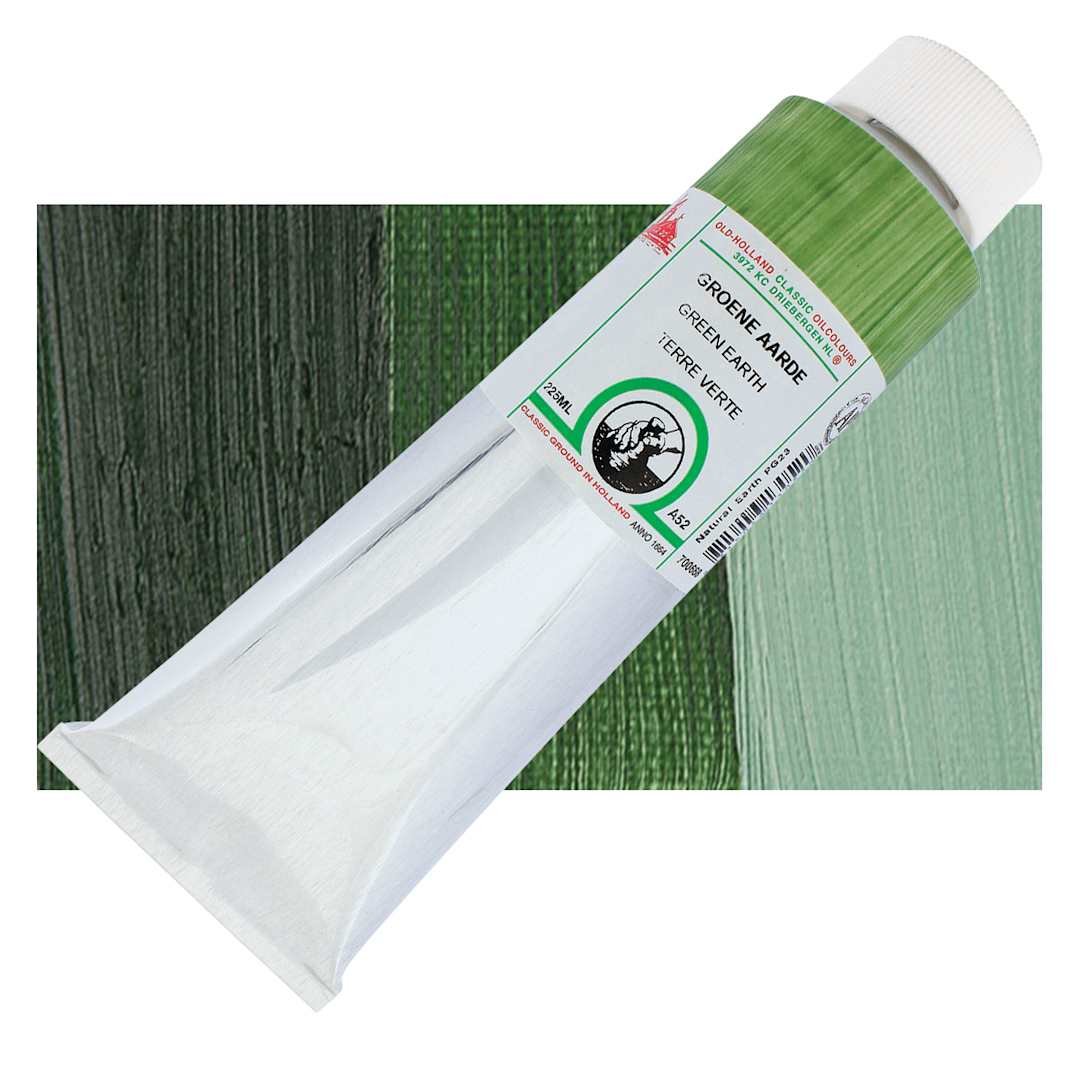 Open in modal - Old Holland Classic Oil Color - Green Earth, 225 ml tube and swatch