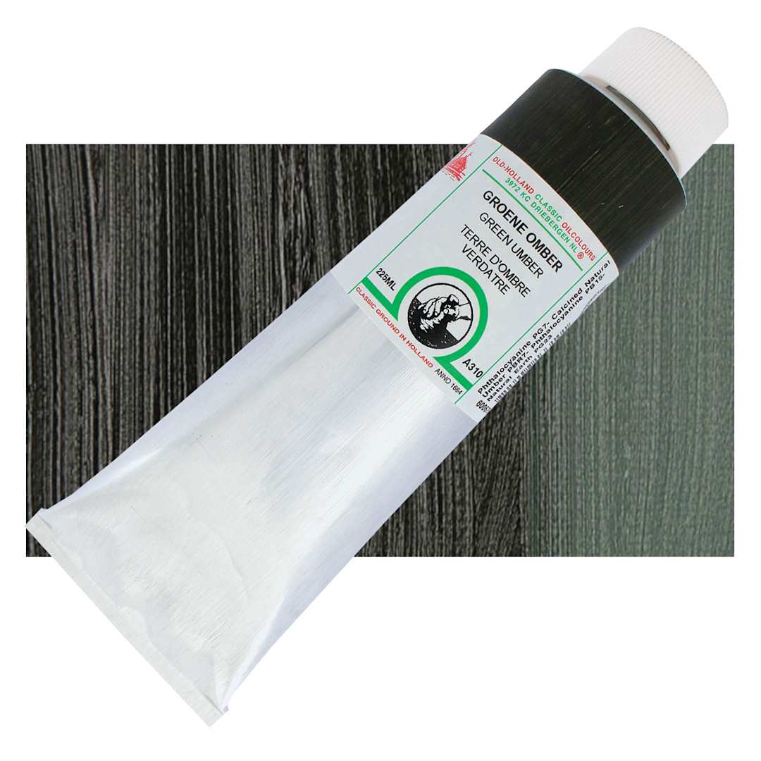 Open in modal - Old Holland Classic Oil Color - Green Umber, 225 ml tube and swatch