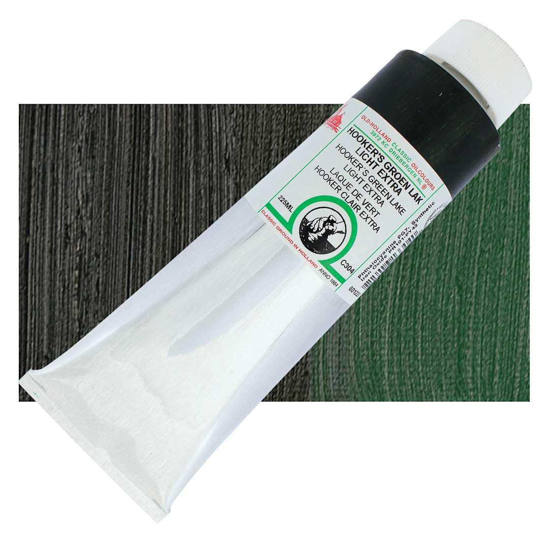 Open in modal - Old Holland Classic Oil Color - Hooker's Green Lake Light Extra, 225 ml tube and swatch
