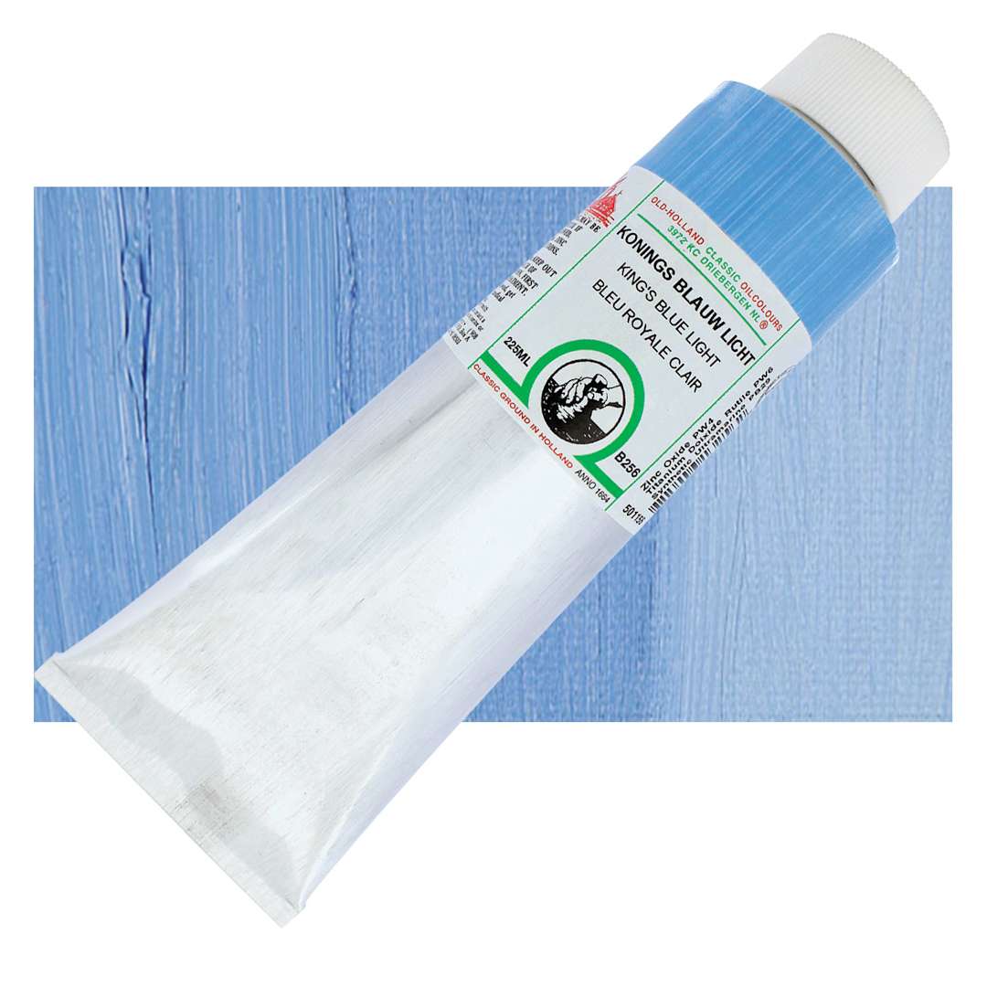 Open in modal - Old Holland Classic Oil Color - King's Blue Light, 225 ml tube and swatch