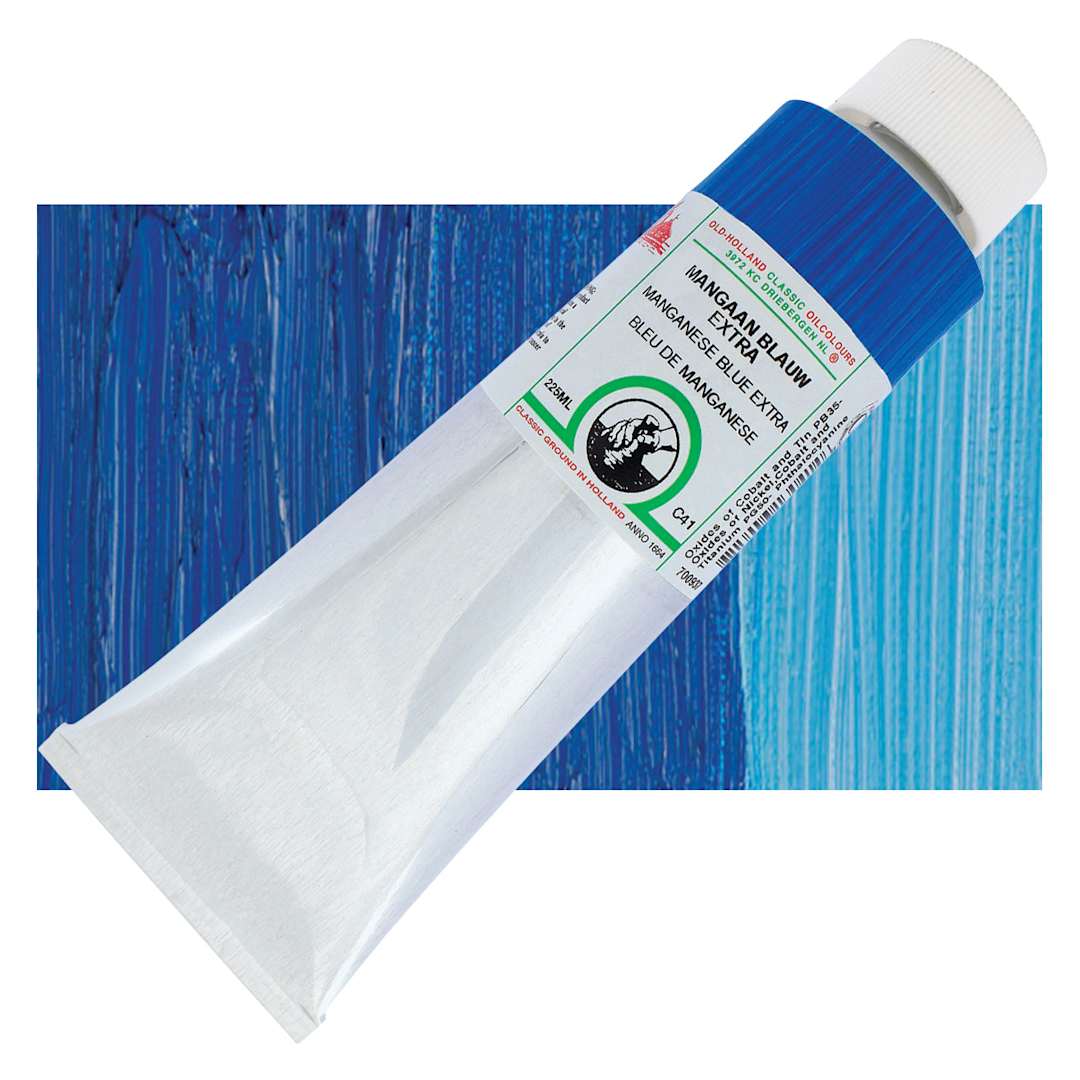Open in modal - Old Holland Classic Oil Color - Manganese Blue Extra, 225 ml tube and swatch