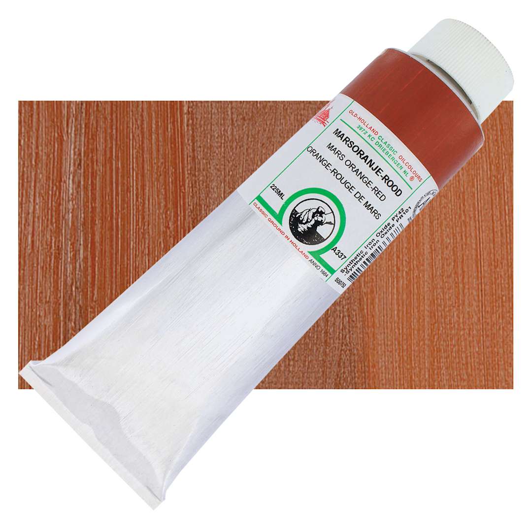 Open in modal - Old Holland Classic Oil Color - Mars Orange Red, 225 ml tube and swatch