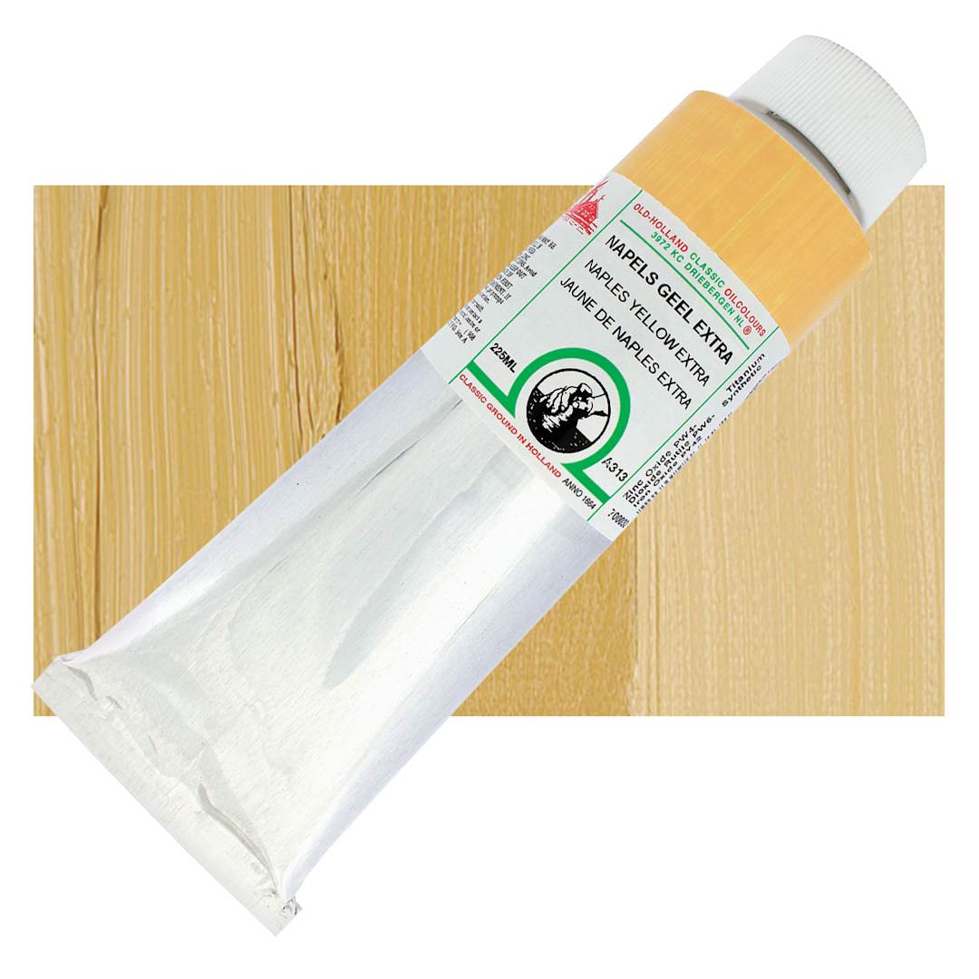 Open in modal - Old Holland Classic Oil Color - Naples Yellow Extra, 225 ml tube and swatch