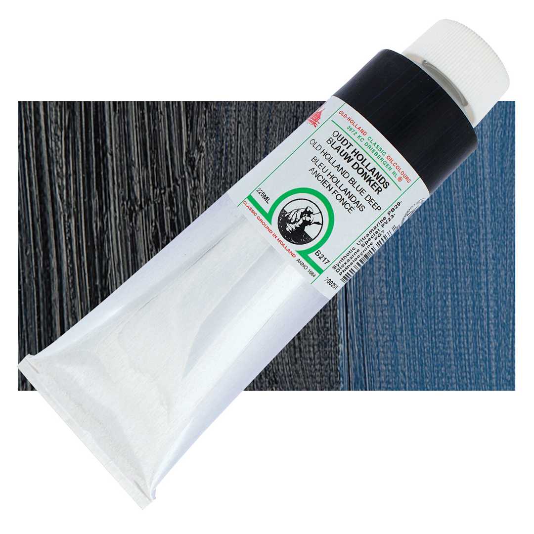 Open in modal - Old Holland Classic Oil Color - Old Holland Blue Deep, 225 ml tube and swatch