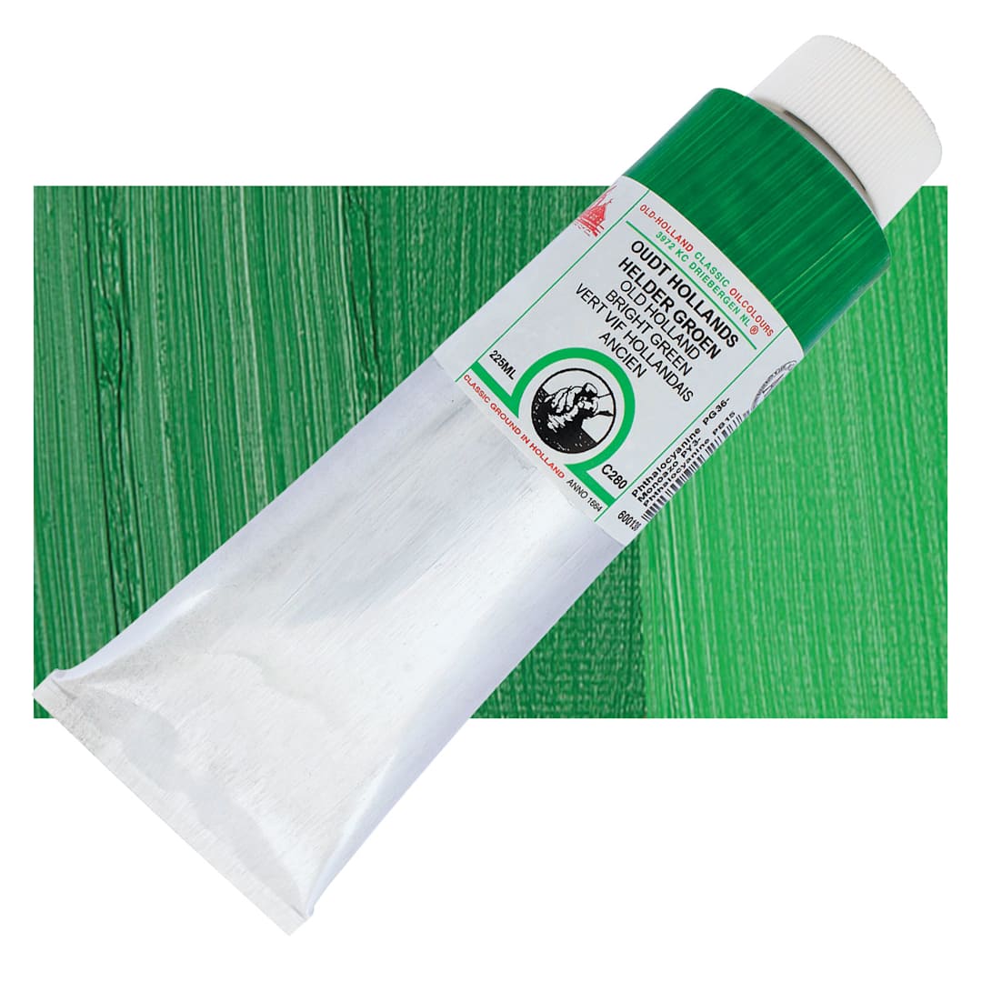 Open in modal - Old Holland Classic Oil Color - Old Holland Bright Green, 225 ml tube and swatch