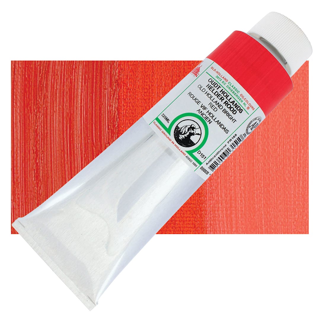 Open in modal - Old Holland Classic Oil Color - Old Holland Bright Red, 225 ml tube and swatch