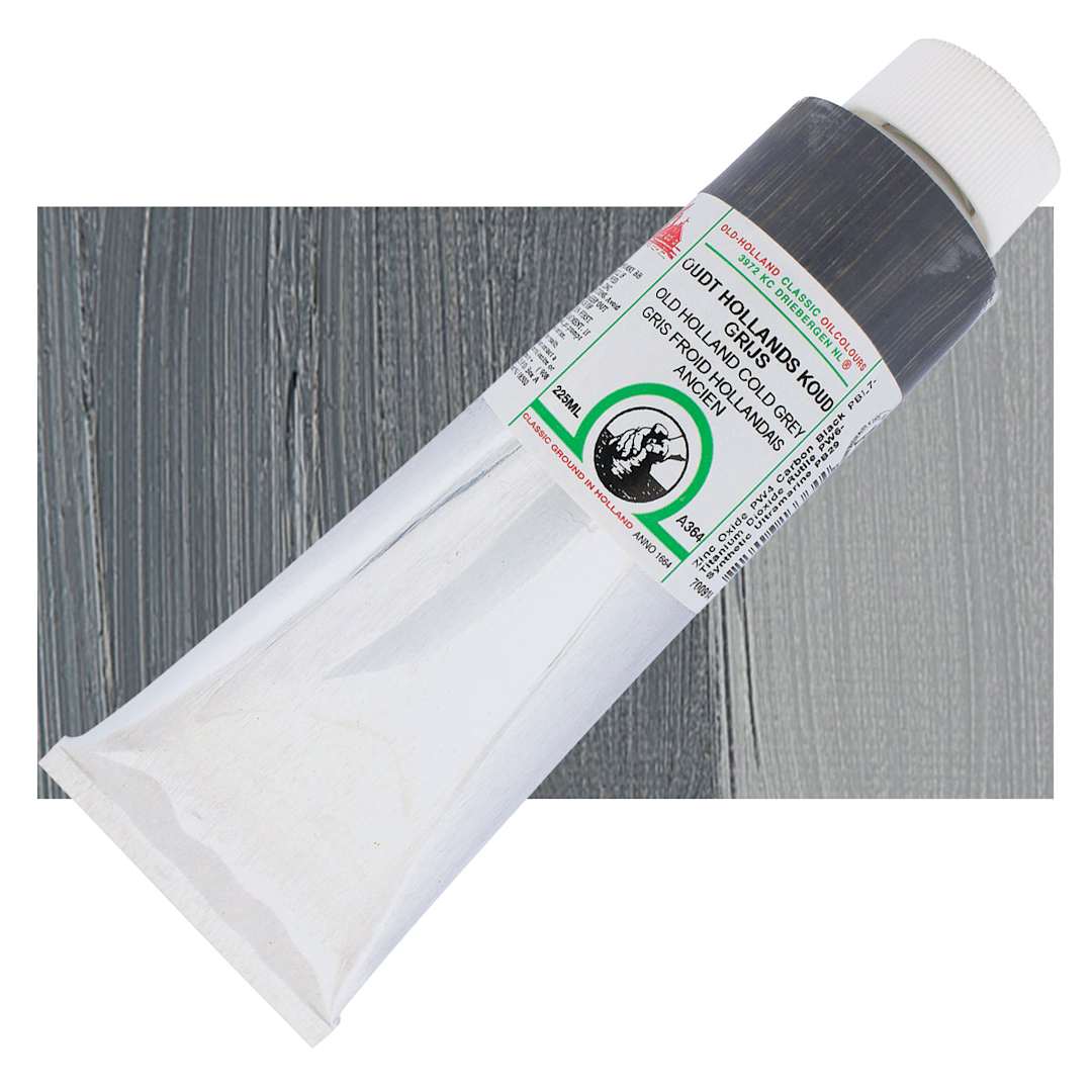 Open in modal - Old Holland Classic Oil Color - Old Holland Cold Grey, 225 ml tube and swatch