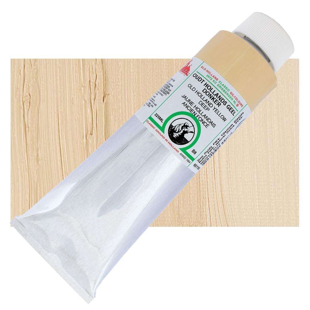 Open in modal - Old Holland Classic Oil Color - Old Holland Yellow Deep, 225 ml tube and swatch