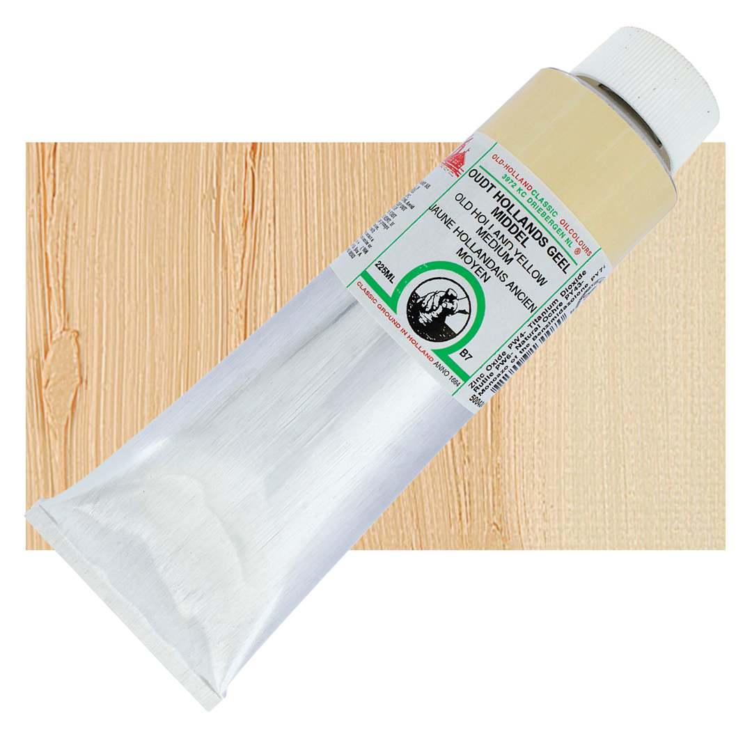 Open in modal - Old Holland Classic Oil Color - Old Holland Yellow Medium, 225 ml tube and swatch