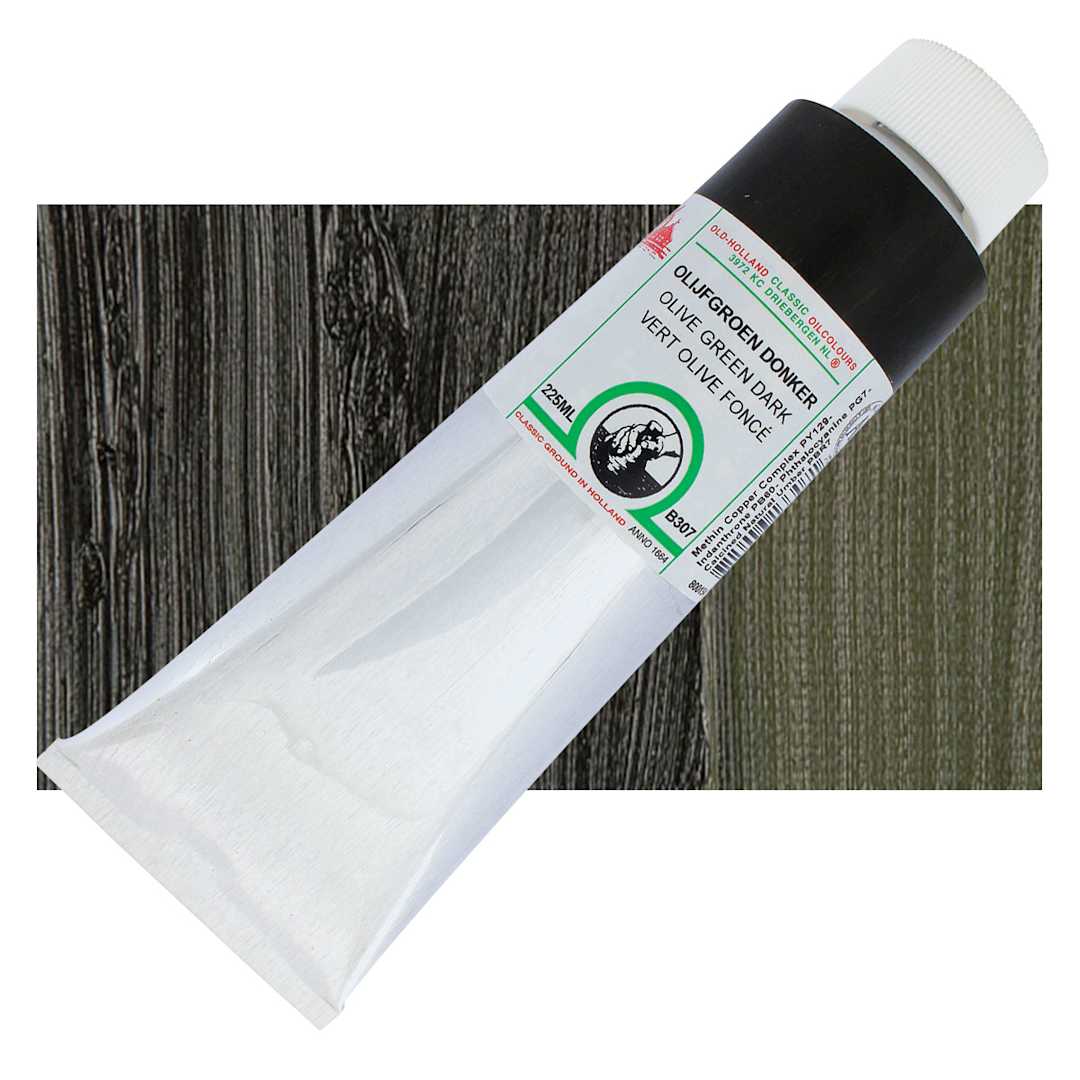 Open in modal - Old Holland Classic Oil Color - Olive Green Dark, 225 ml tube and swatch