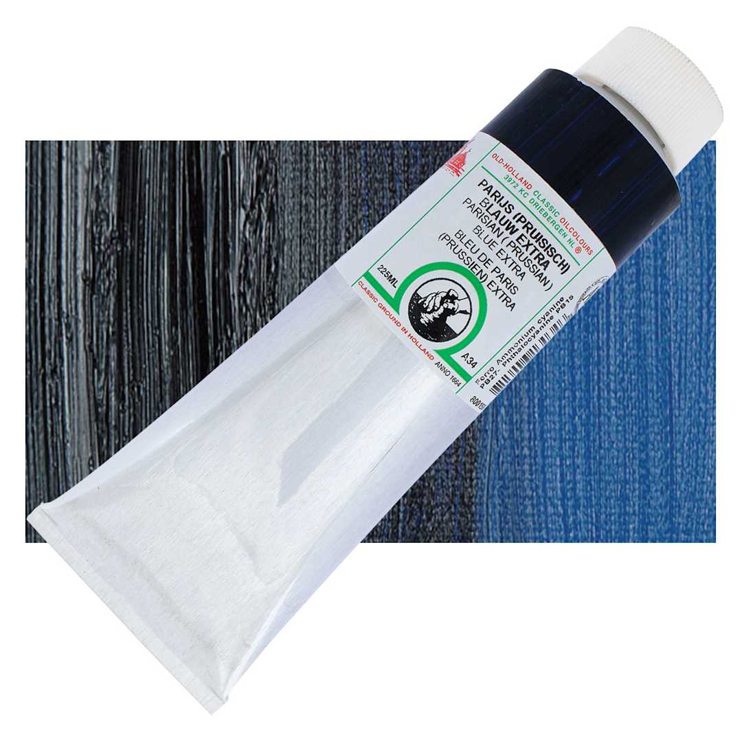 Open in modal - Old Holland Classic Oil Color - Parisian Prussian Blue Extra, 225 ml tube and swatch