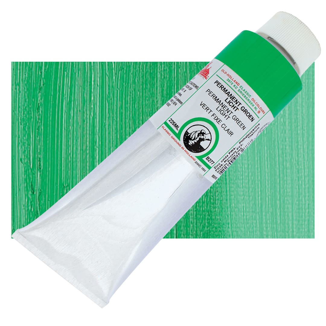 Open in modal - Old Holland Classic Oil Color - Permanent Green Light, 225 ml tube and swatch