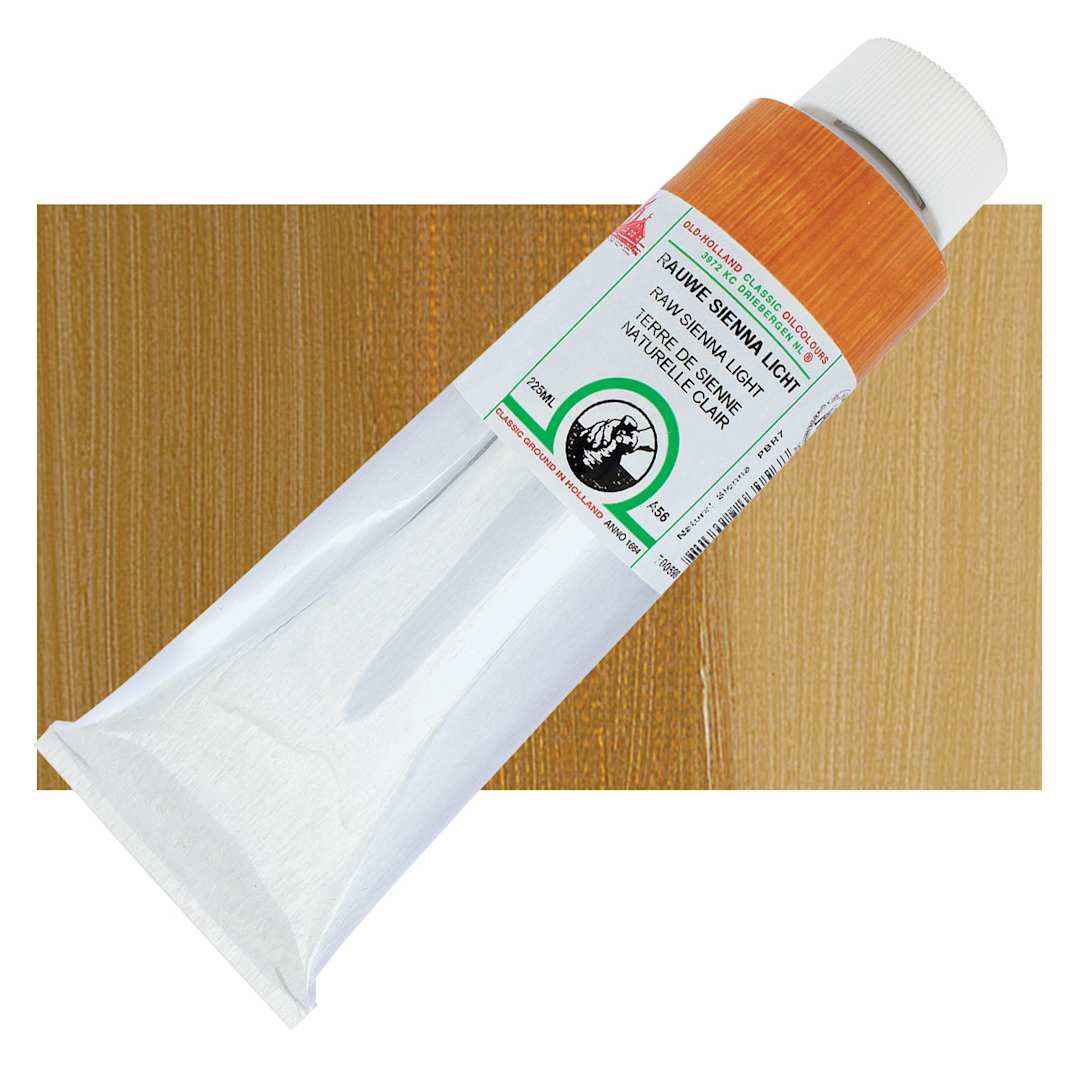 Open in modal - Old Holland Classic Oil Color - Raw Sienna Light, 225 ml tube and swatch