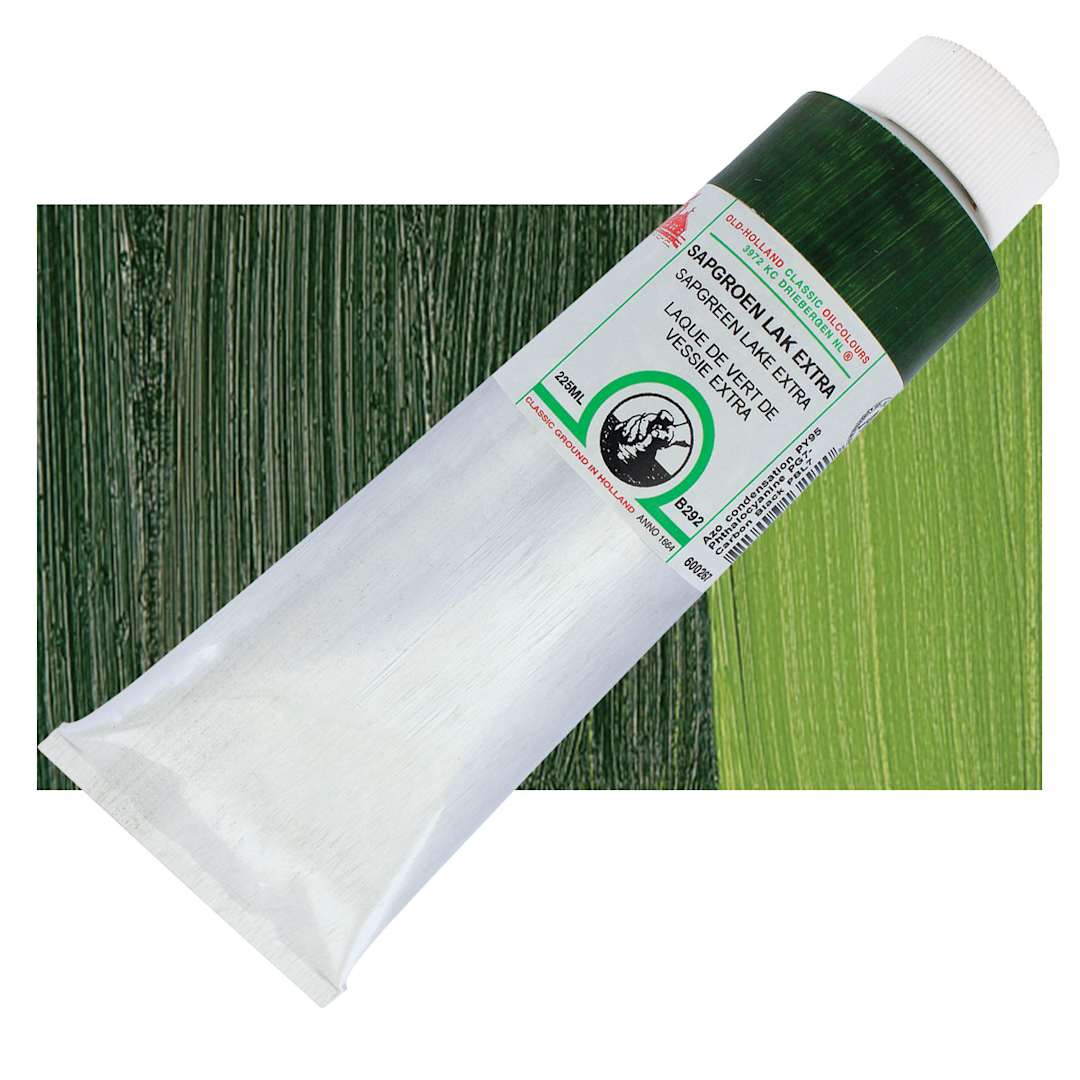 Open in modal - Old Holland Classic Oil Color - Sap Green Lake Extra, 225 ml tube and swatch