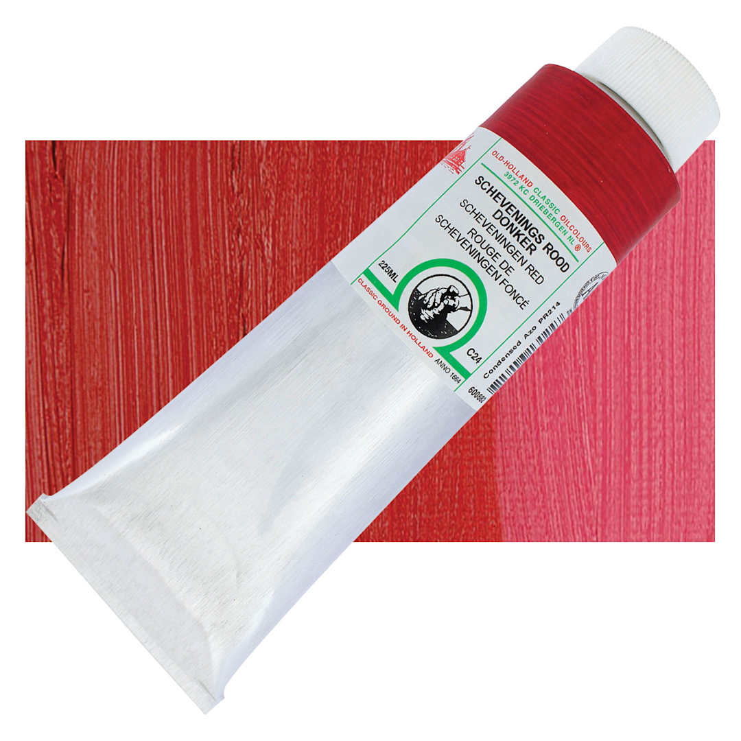 Open in modal - Old Holland Classic Oil Color - Scheveningen Red Deep, 225 ml tube and swatch