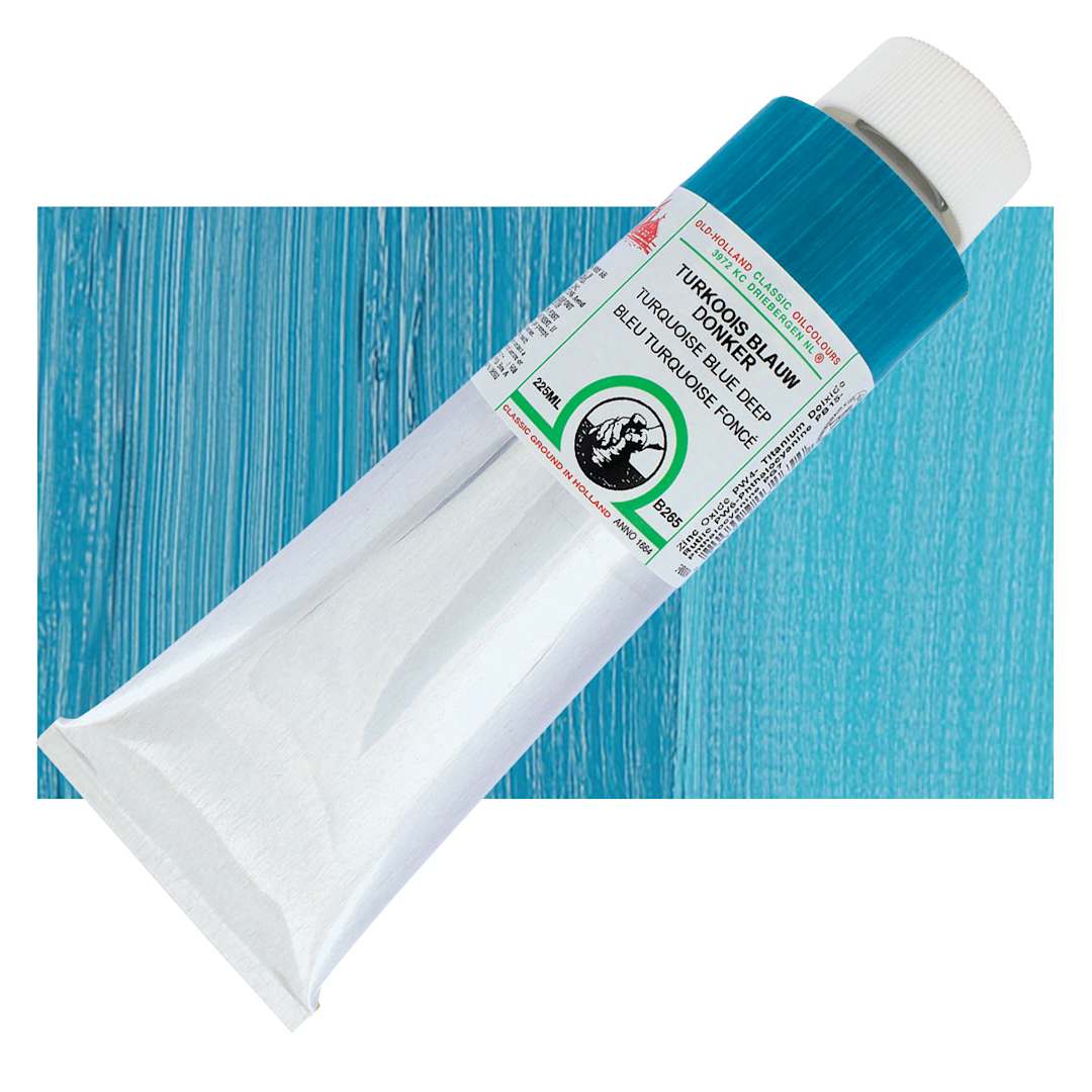 Open in modal - Old Holland Classic Oil Color - Turquoise Blue Deep, 225 ml tube and swatch