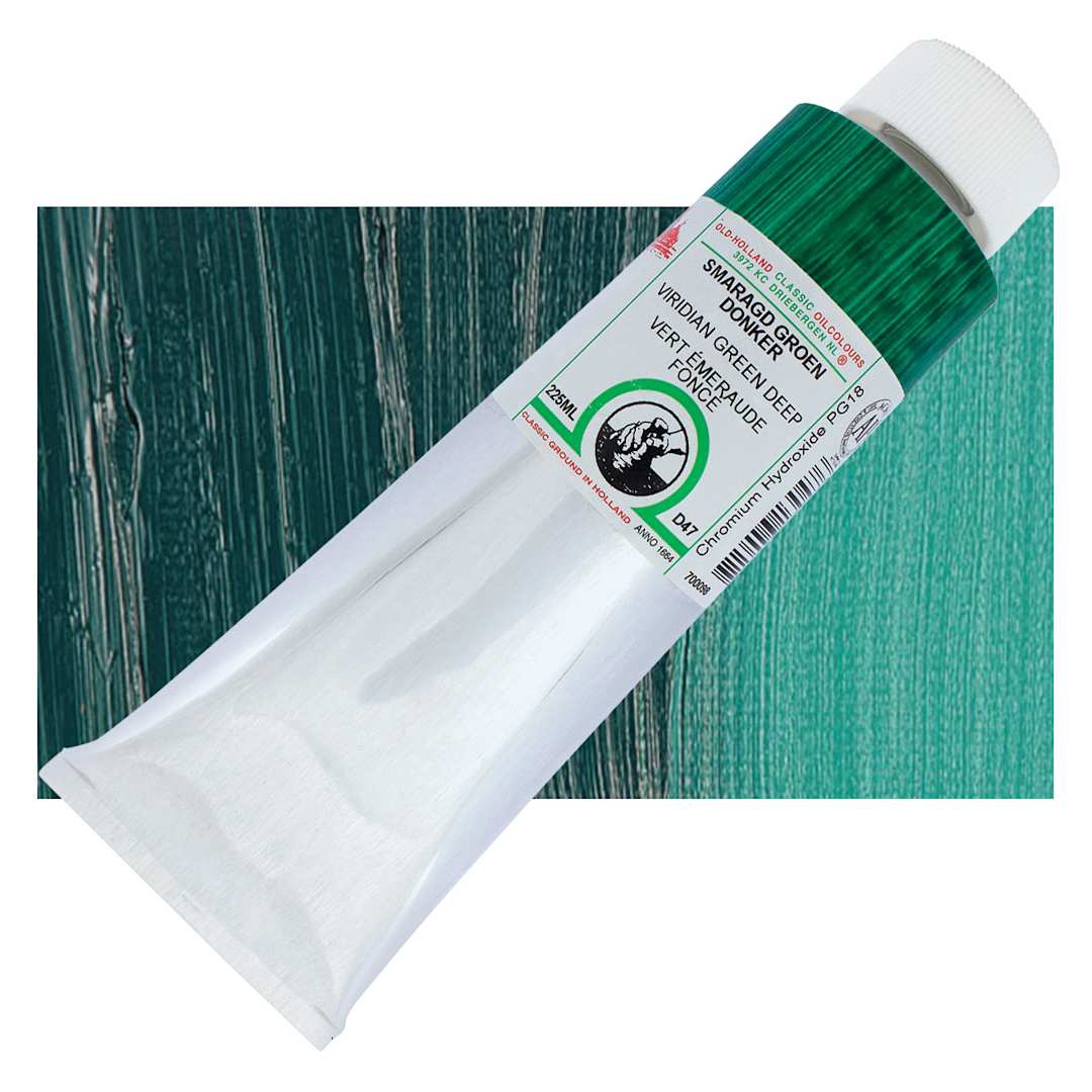 Open in modal - Old Holland Classic Oil Color - Viridian Green Deep, 225 ml tube and swatch