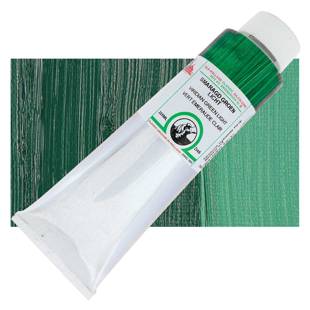 Open in modal - Old Holland Classic Oil Color - Viridian Green Light, 225 ml tube and swatch